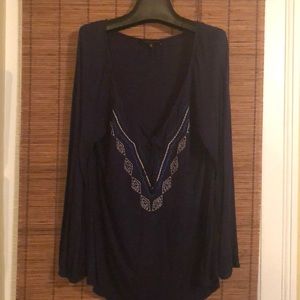 Long sleeve deep v peasant top